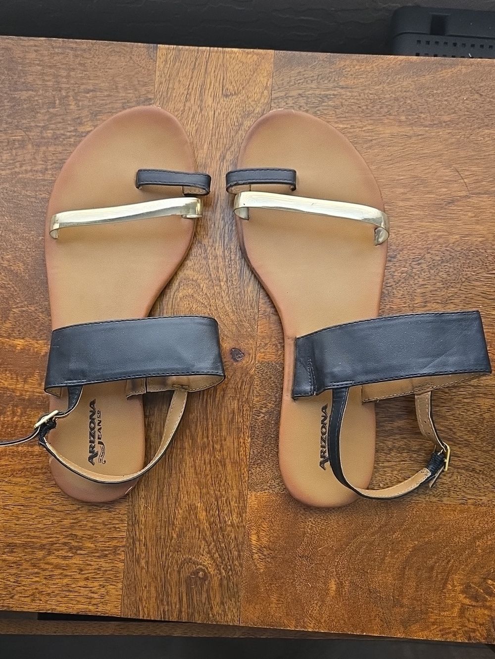 Arizona Jean Company Black Sandals with Gold Accent